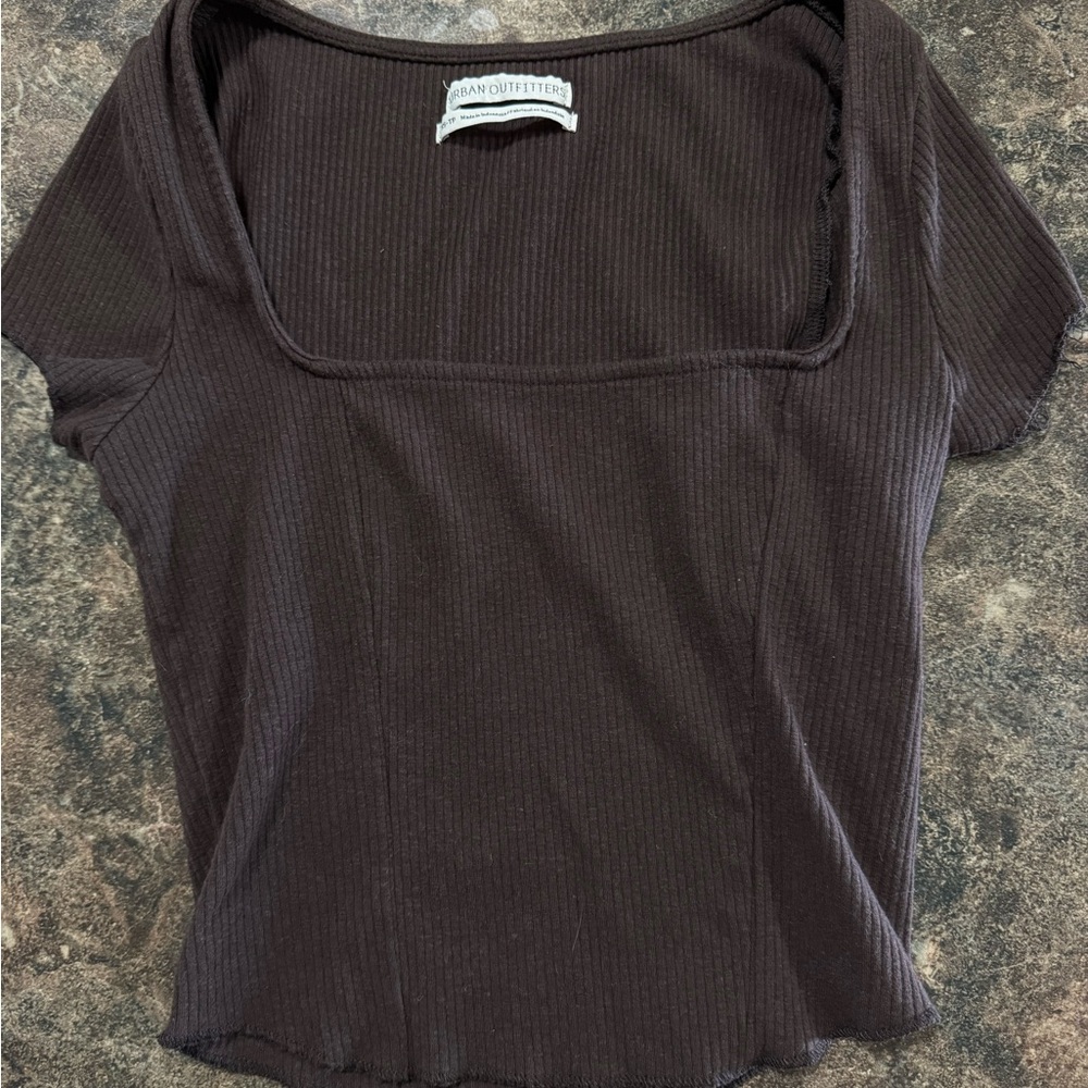 Urban Outfitters Black Ribbed Square-Neck Short Sleeve Top